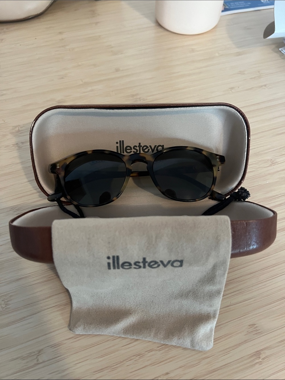 Illesteva Tortoise Round Sunglasses with Black Lenses